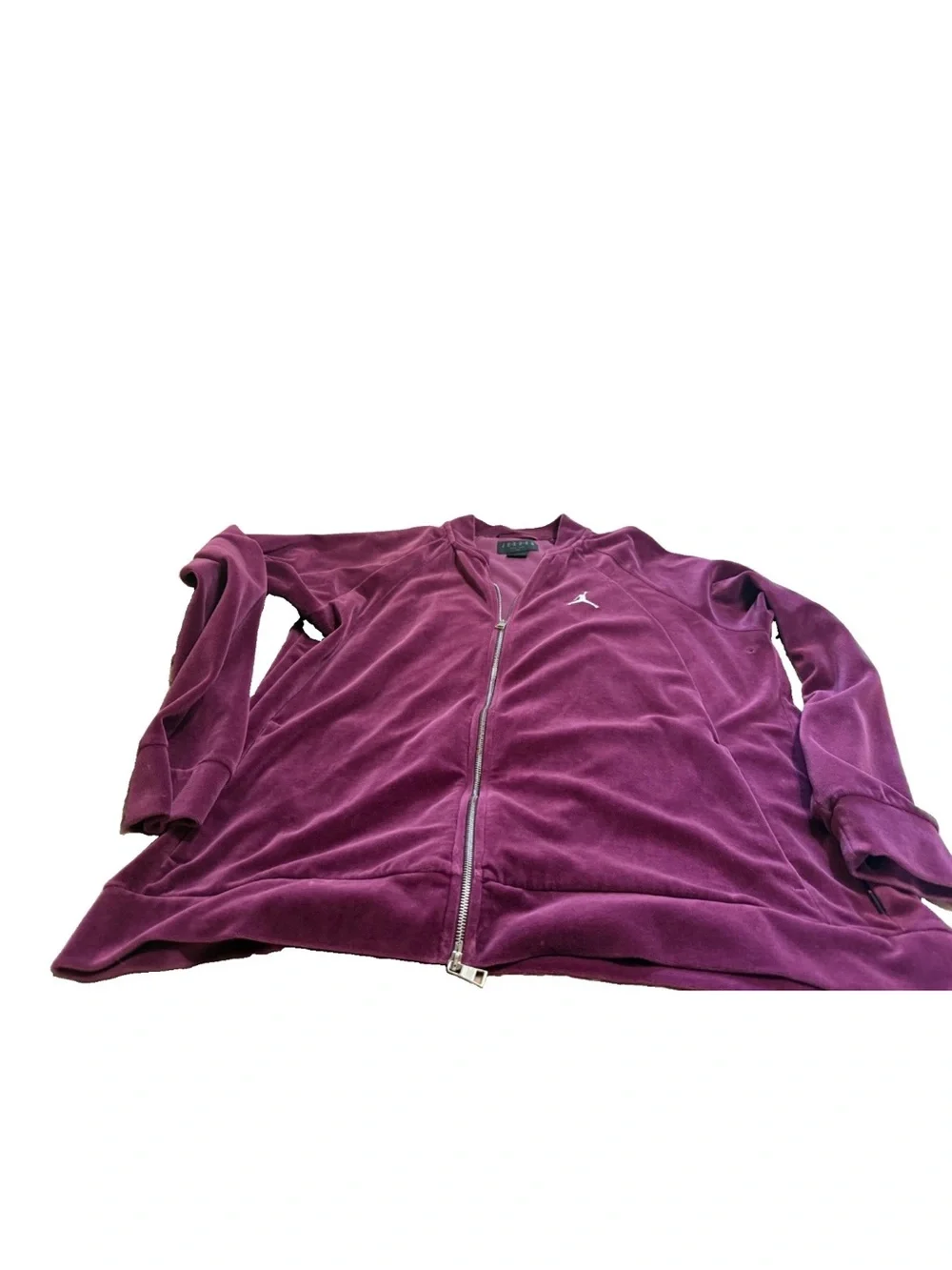 Air Jordan Velour Full Zip Men's Track Jacket Burgundy-Silver Sz 2XL
